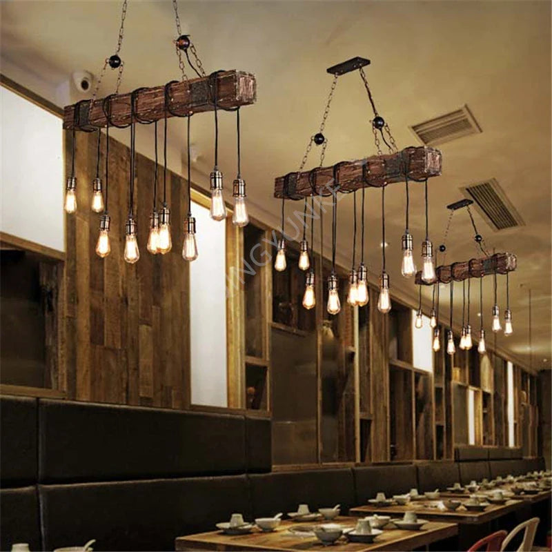 Afralia™ Nordic Wood LED Pendant Chandelier for Restaurant Bar Cafe Decor