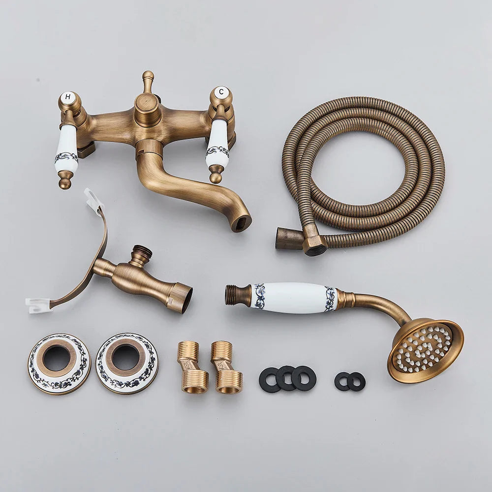 Afralia™ Antique Brass Telephone Shape Wall Mounted Bathtub Faucet