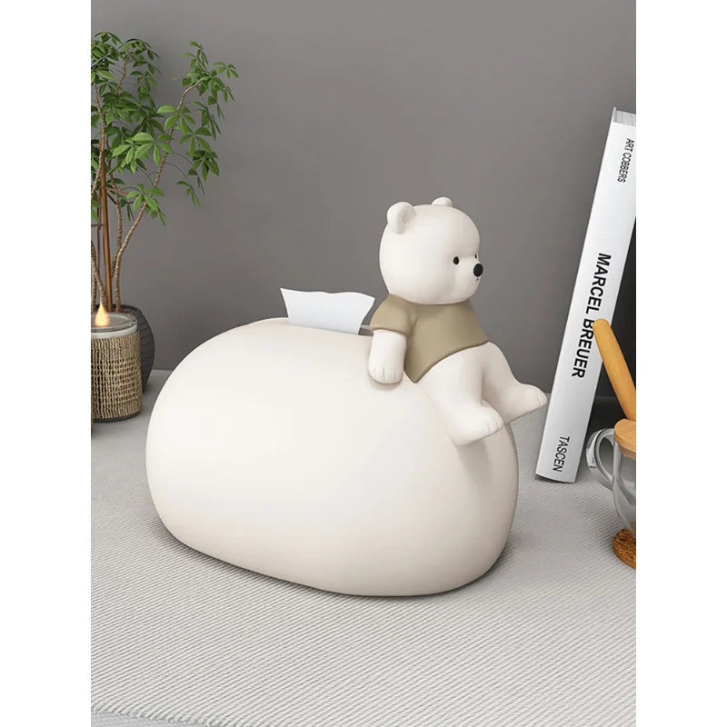 Afralia™ Bear Statues Tissue Box Table Decor for Home Living Room, Creative Nordic Figurines