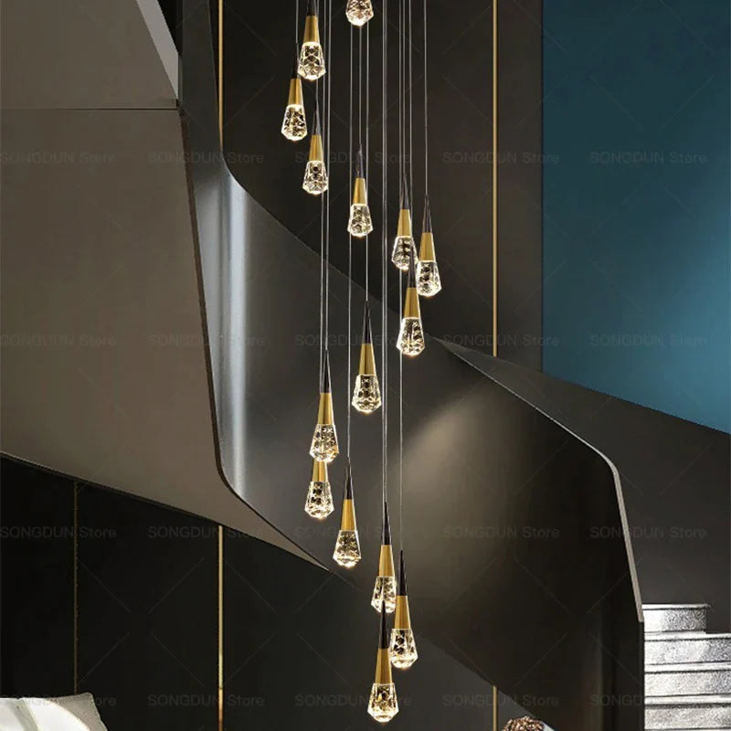 Afralia™ Crystal Spiral Staircase LED Chandelier - Modern Luxury Double Stairwell Design