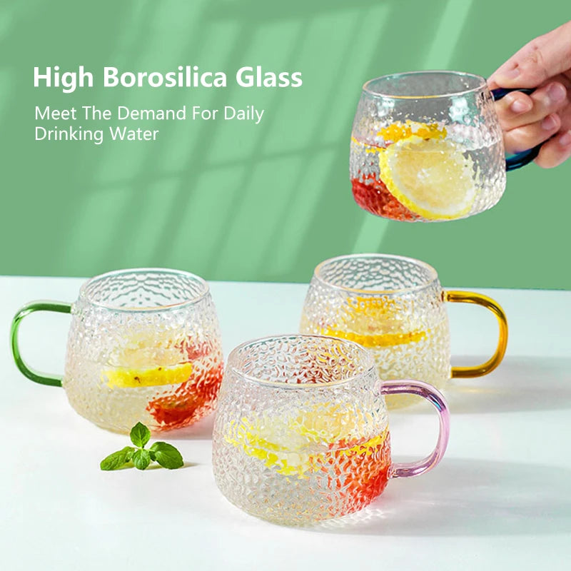 Afralia™ 400ml Hammer Pattern Glass Mug - Heat Resistant with Hand Handle