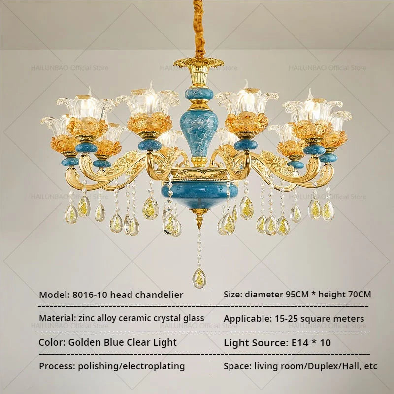 Afralia™ Luxury Ceramic Crystal Chandelier for Living Room, Bedroom, and Restaurant