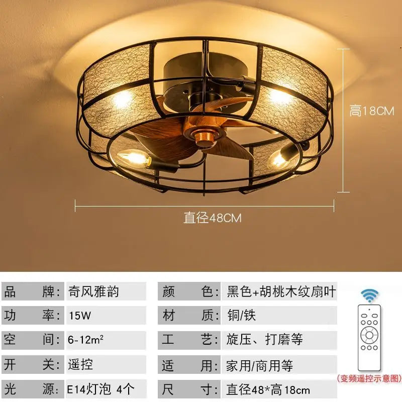 Afralia™ Retro Wrought Iron Ceiling Fan Light for Dining Room, Bedroom, and Study