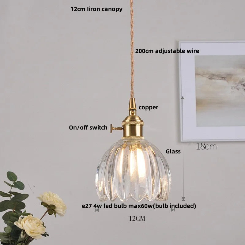 Afralia™ Amber Glass LED Pendant Light - Modern Copper Hanging Fixture
