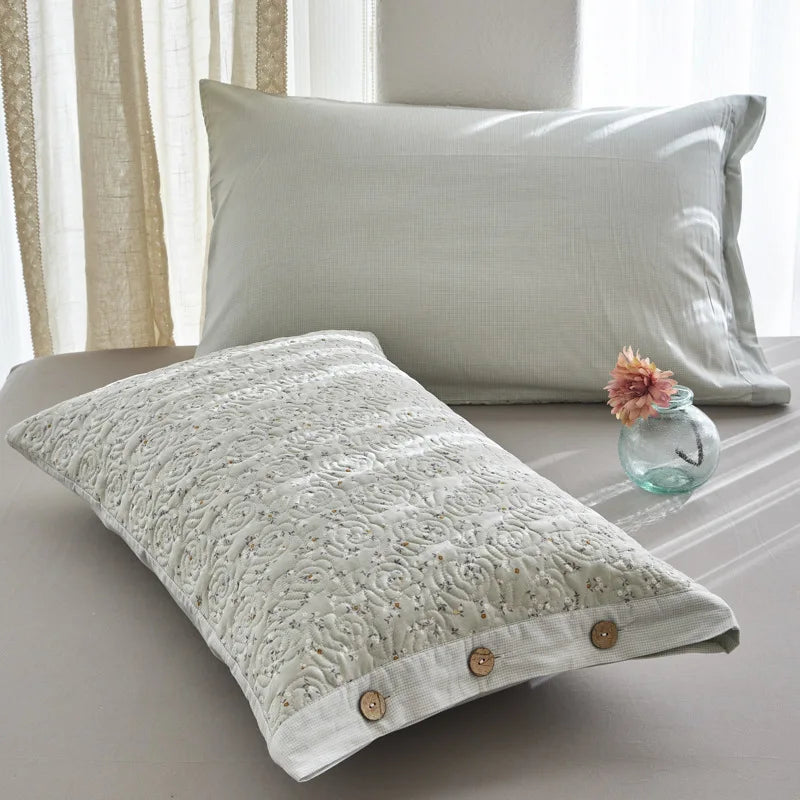 Afralia™ Quilted Cotton Pillowcase: Double-Sided, Cozy, Button Lock, Skin-Friendly, Printed Home Textile