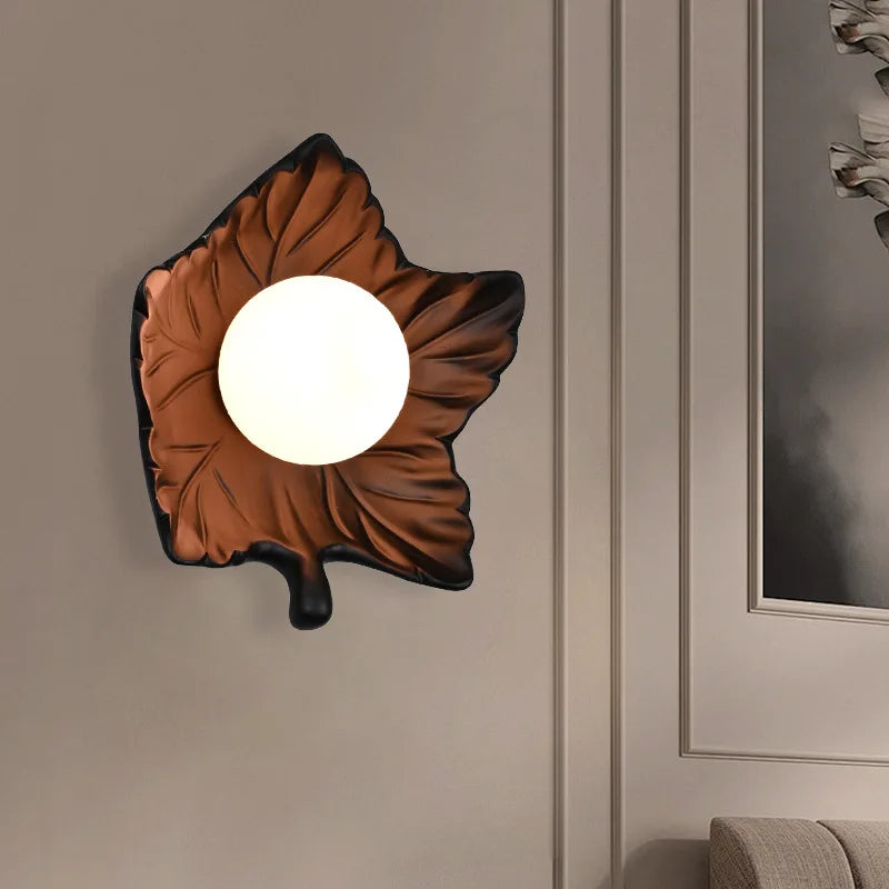 Afralia™ Maple Leaves Plastic Ball Wall Light: Nordic Style Living Room Decoration
