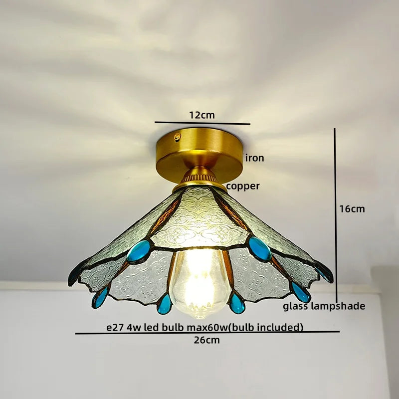 Afralia™ Modern Glass Copper LED Ceiling Light Fixture for Balcony, Living Room, Porch.