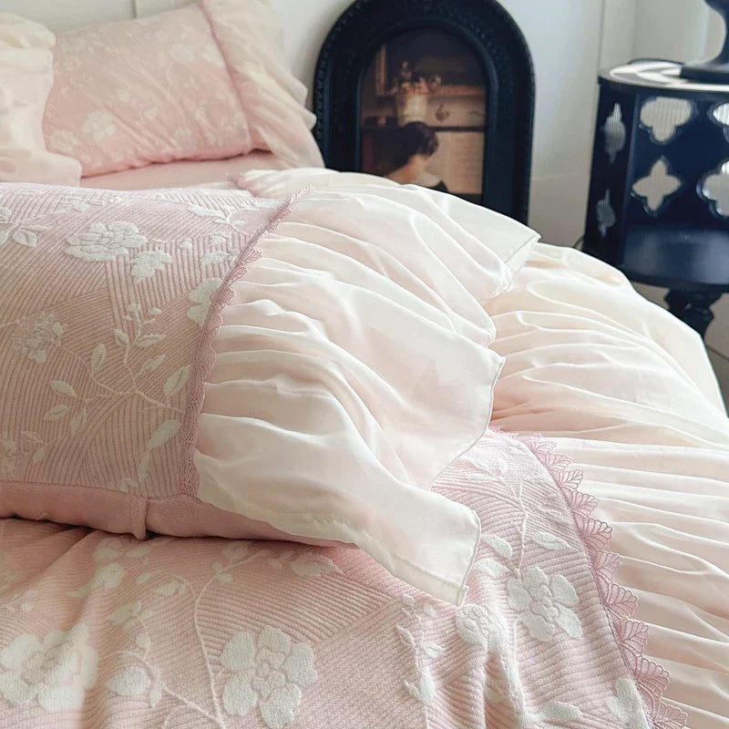Afralia™ Lace Ruffles Velvet Princess Bedding Set: Duvet, Sheet, Pillowcases