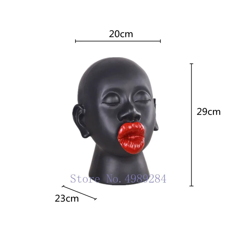 Afralia™ Red Lip Head Abstract Cartoon Funny Negro Statue - Home Decor Figurine