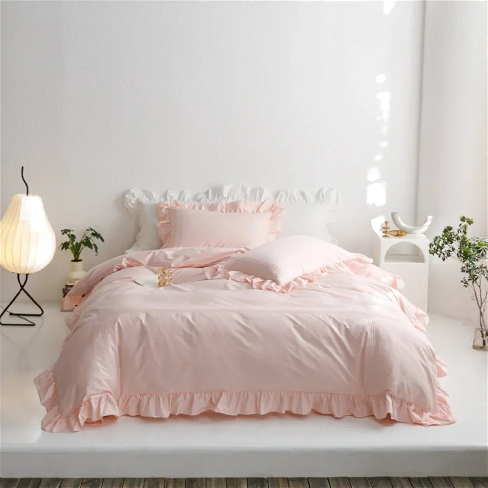 Afralia™ Light Green Flounce 600TC Egyptian Cotton Bedding Set - Queen/King Size