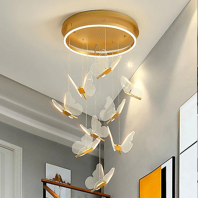 Afralia™ Butterfly LED Chandelier for Duplex Villa Living Room Romantic Wedding Decor
