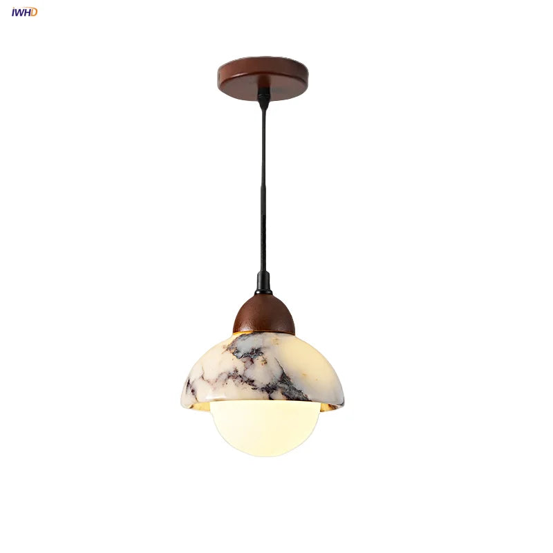 Afralia™ White Glass Ball LED Pendant Lamp Modern Luxury Stone Hanging Light