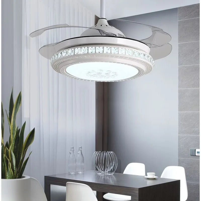 Afralia™ Crystal Chandeliers Ceiling Fans with Invisible Ceiling Fan Light, Remote Control, 6 Speeds