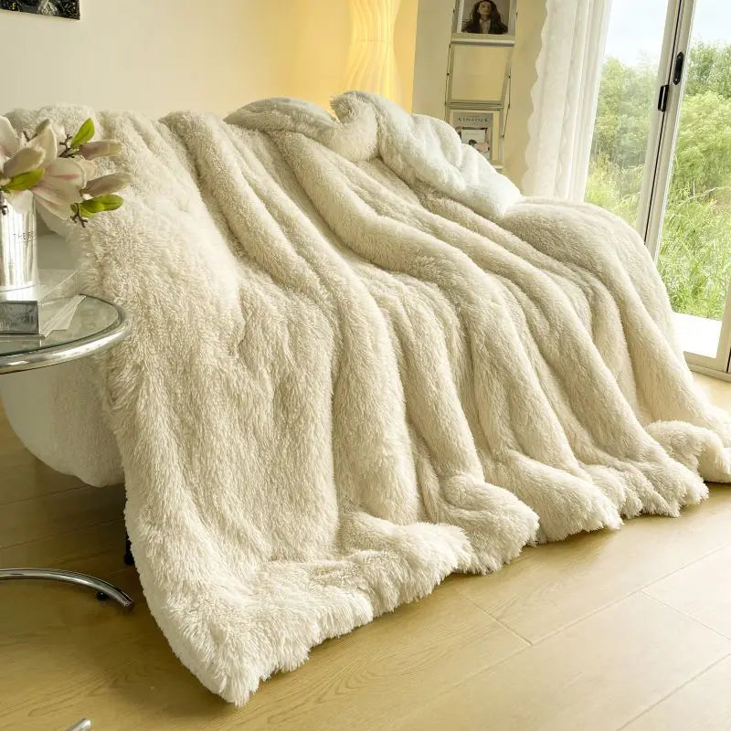 Afralia™ Shaggy Mink Berber Fleece Patchwork Blanket - Cozy Vintage Style for Winter Warmth