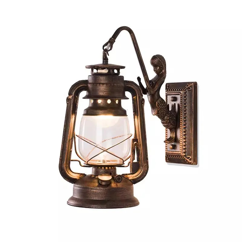 Afralia™ Retro Barn Lantern Kerosene Wall Lamp with Wrought Iron Glass Shade