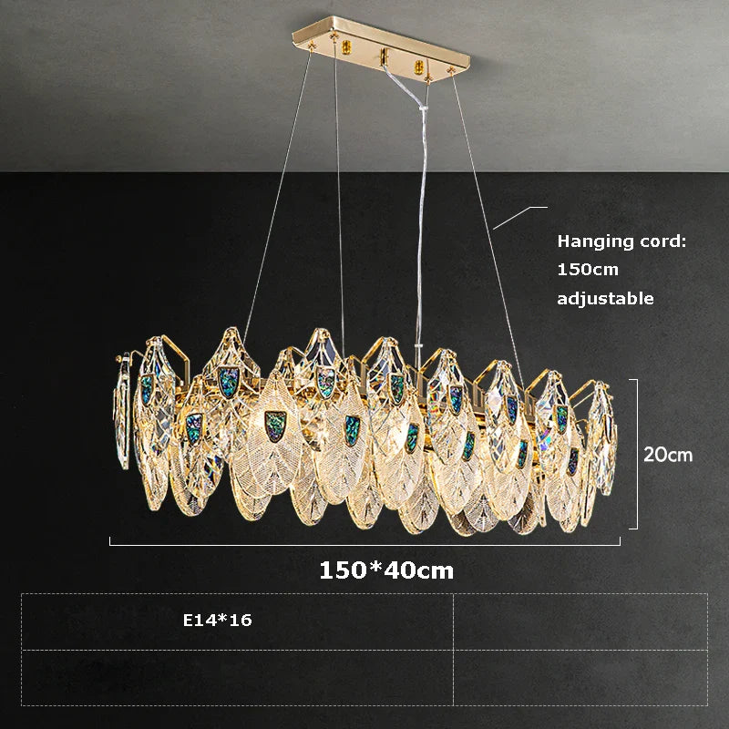 Afralia™ Peacock Crystal Glass LED Chandelier for Dinning Room