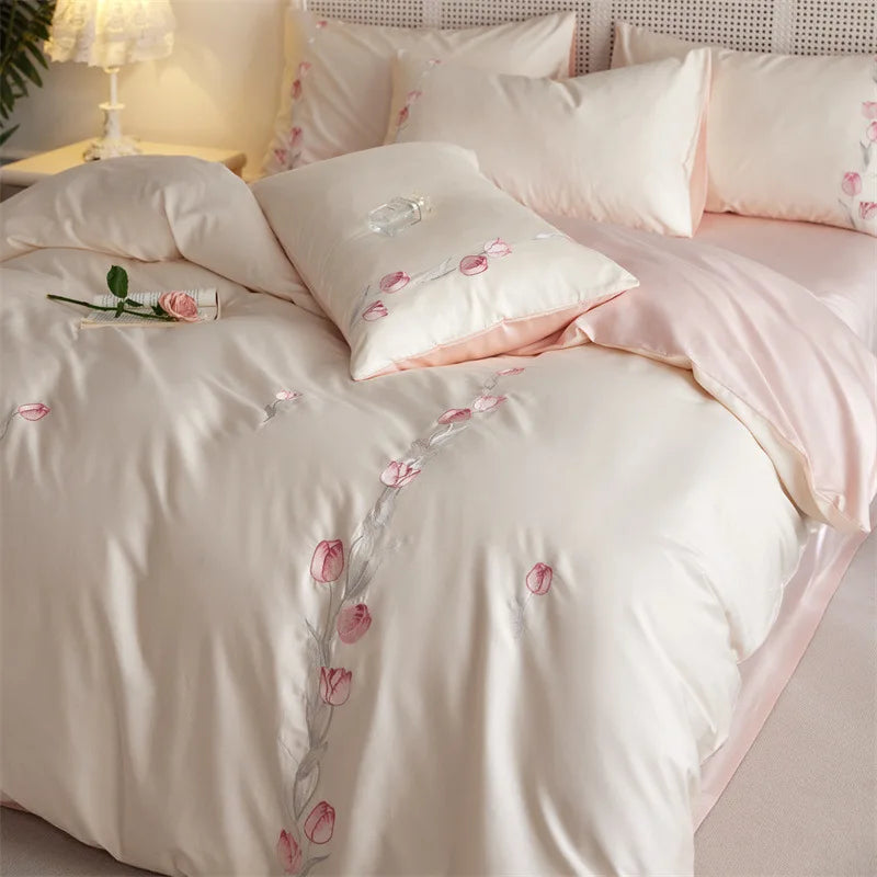 Afralia™ Luxury Cotton Embroidered Bedding Set for Romantic Bedroom - High Quality Quilt Set