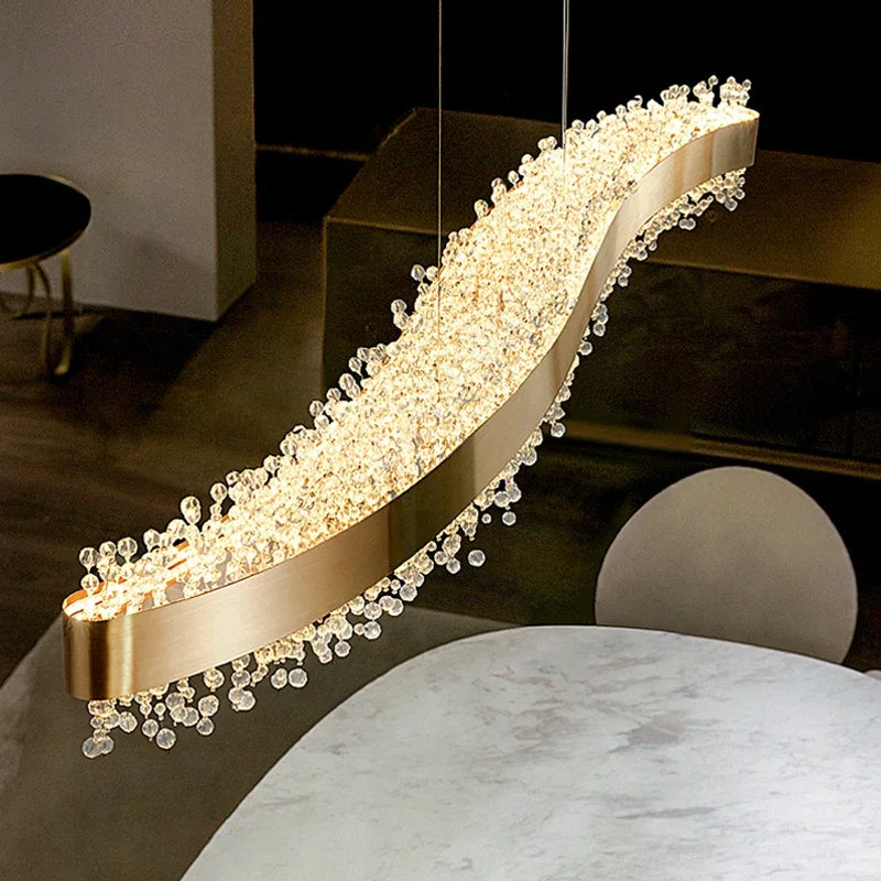 Afralia™ Tassel Crystal Pendant Chandelier - Modern Gold LED Lighting for Dining & Living Room