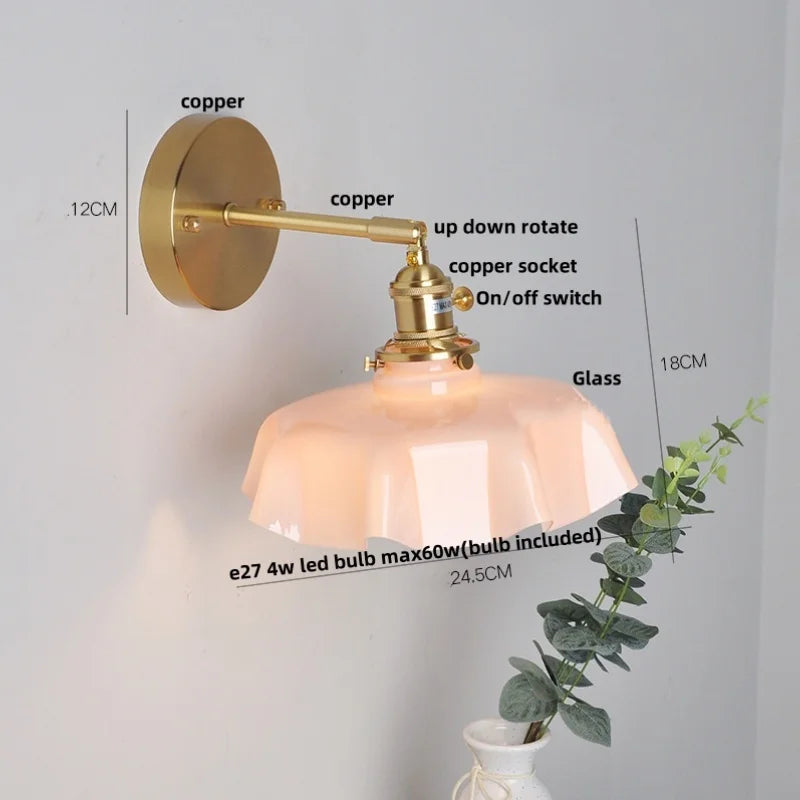 Afralia™ Nordic Glass Knob Switch LED Wall Sconce - Copper Stair Light Fixtures