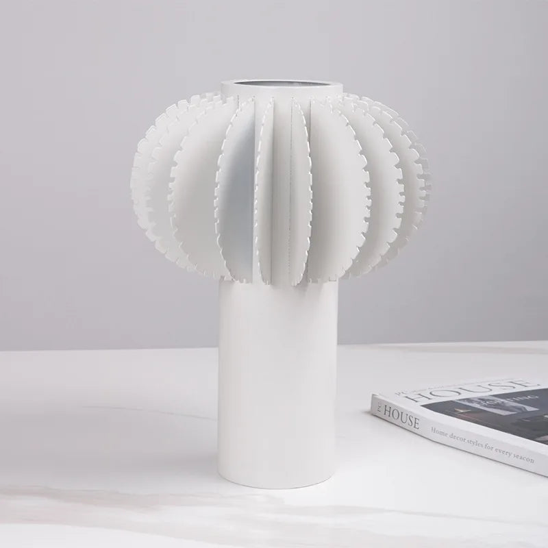 Afralia™ Geometric Serrated Metal Flower Vase – Abstract Cylinder Home Decor