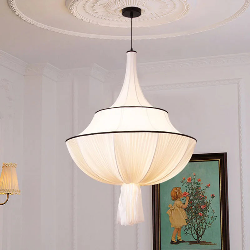 Afralia™ White Fabric Chandelier - Nordic LED Hanging Light for Living Room, Bedroom & Hotel