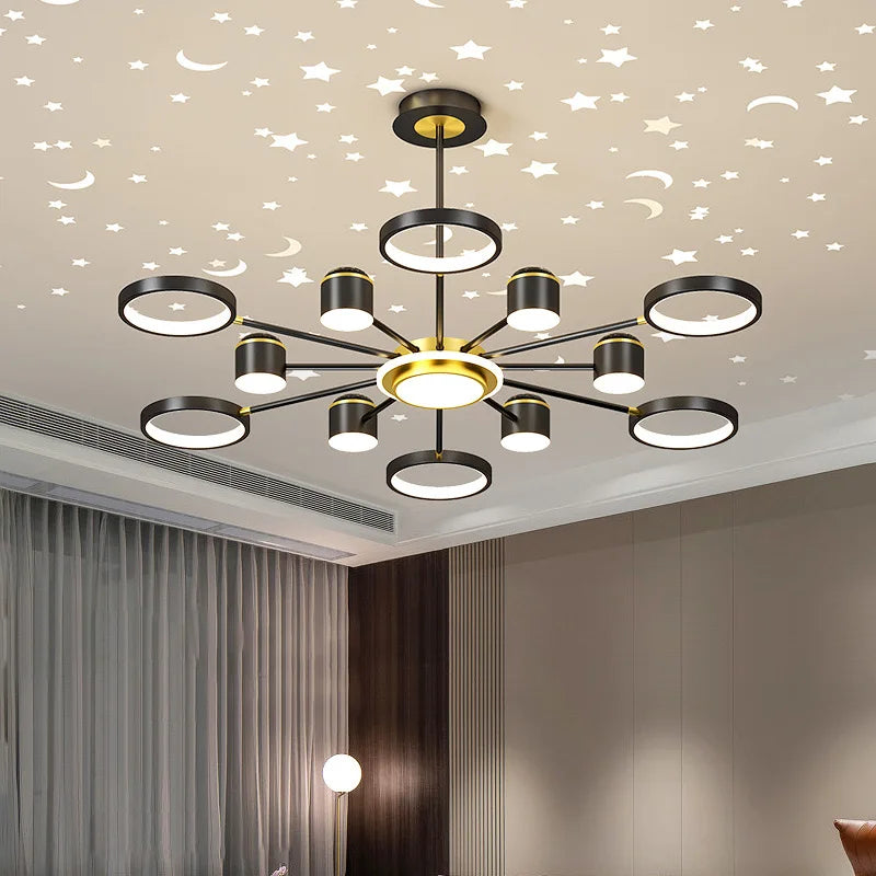 Afralia™ Starry Sky 6-Light Dimmable Ceiling Chandelier - White Modern Home Lighting