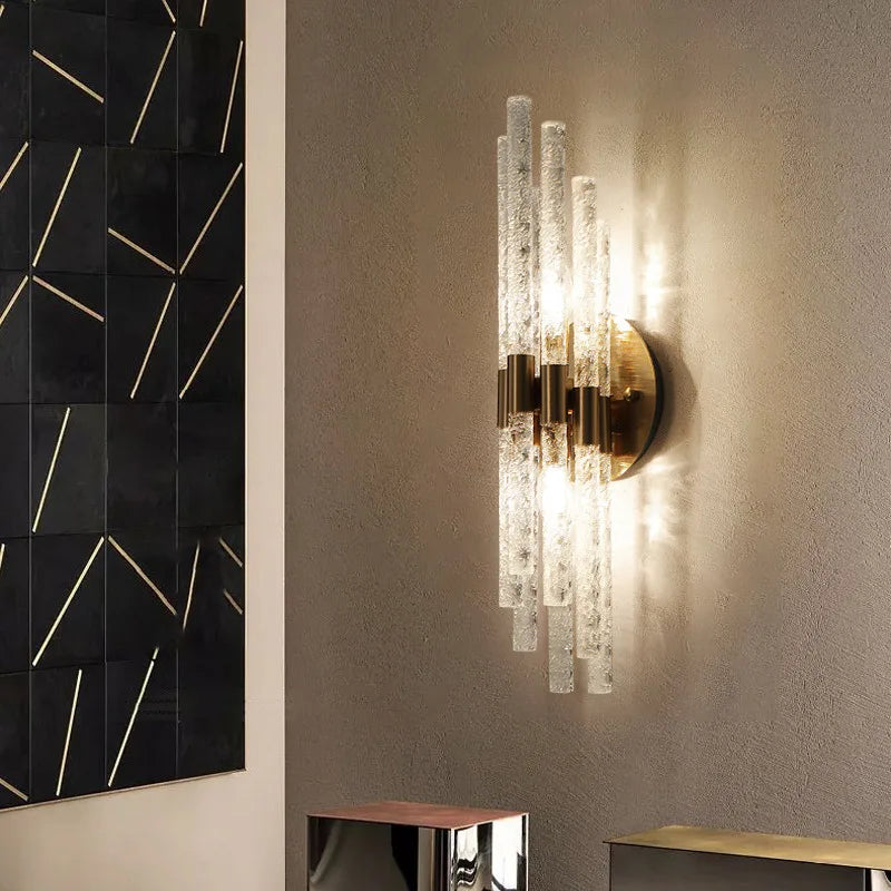 Afralia™ Water Ripple Glass Crystal Copper Wall Lamp - Modern Minimalist Indoor Lighting