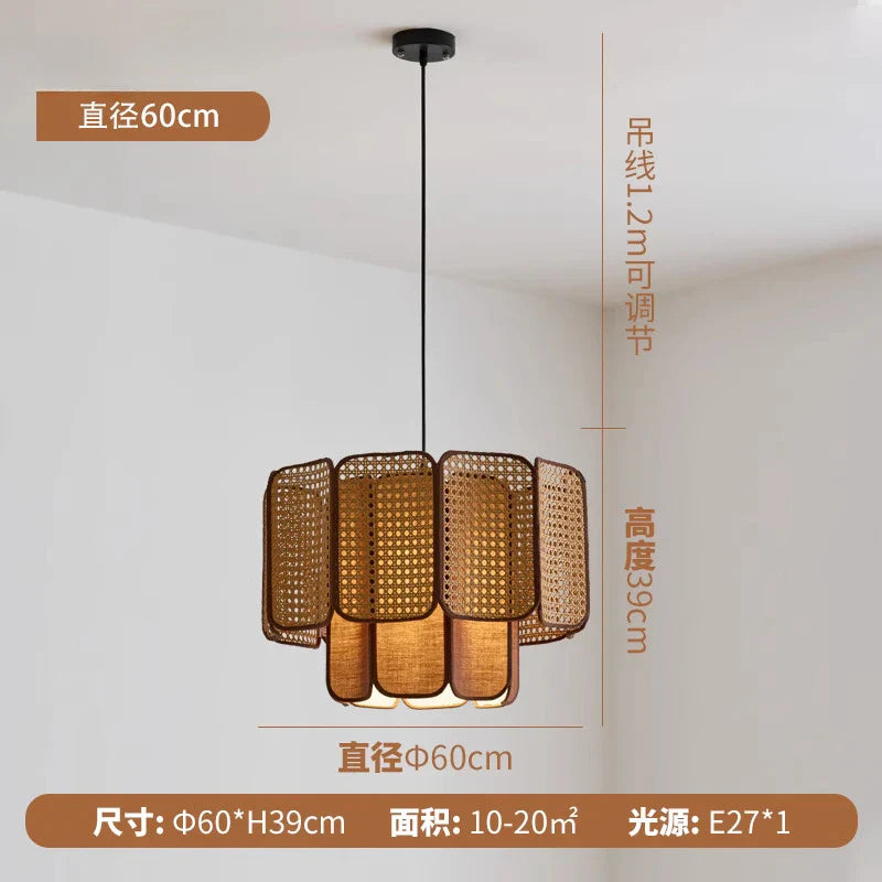 Afralia™ Wabi-Sabi Rattan Pendant Lights Zen Art Decor LED E27 for Home Restaurant