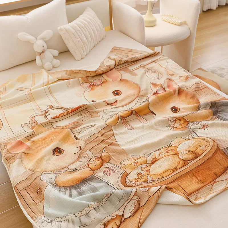 Afralia™ Cartoon Printed Cotton Blanket: Soft, Cozy Sofa Cover for Home & Office Napping