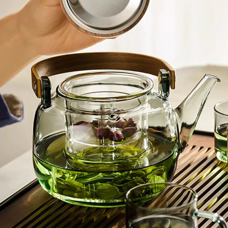 Afralia™ Transparent High-Temperature Teapot Tea Set with Tea Separator