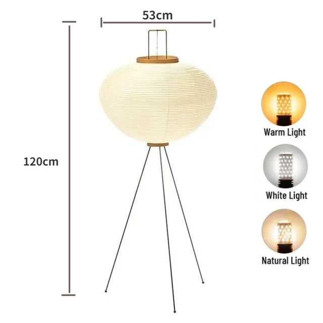 Afralia™ Japanese Rice Paper LED Floor Lamp Retro Standing Light