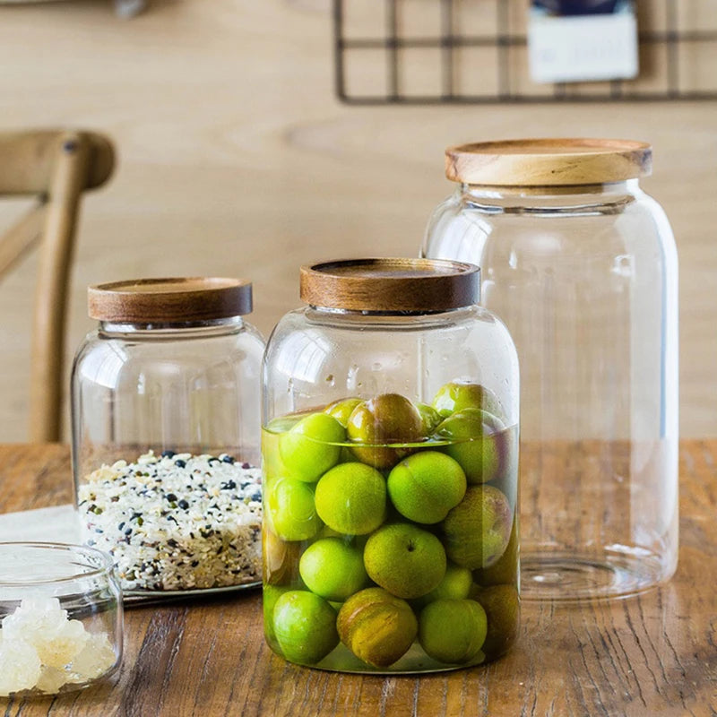 Afralia™ 3L Kitchen Glass Jars with Acacia Airtight Lid - Set of 2 | Versatile Food Storage Containers