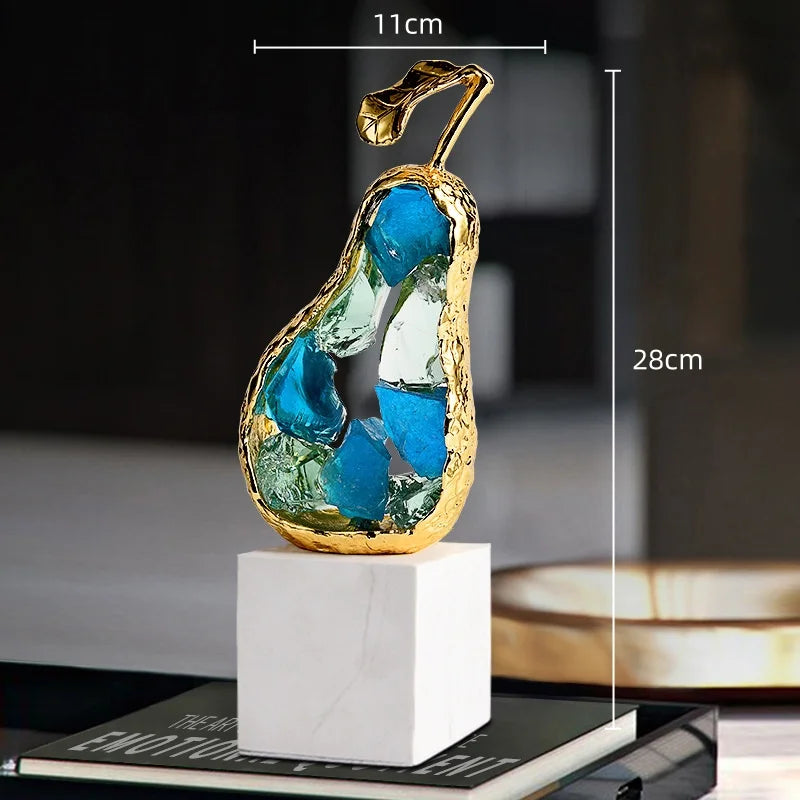 Afralia™ Crystal Fruit Sculpture Set: Golden Apple & Pear Handicrafts for Home Decoration