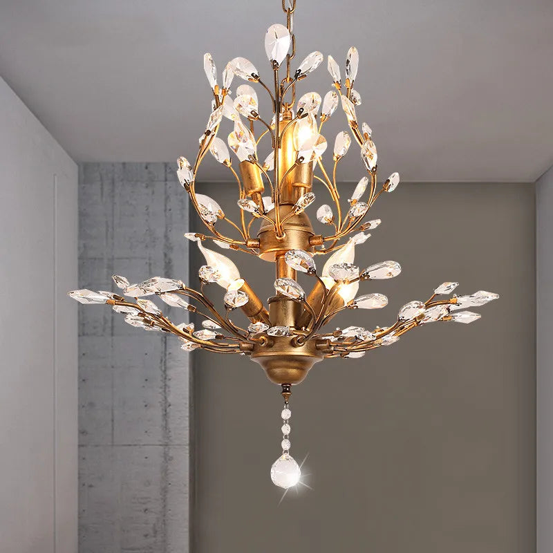 Afralia™ Tree Branch Leaves Chandelier: Vintage Crystal Lustre for Living Room, Bedroom, Kitchen