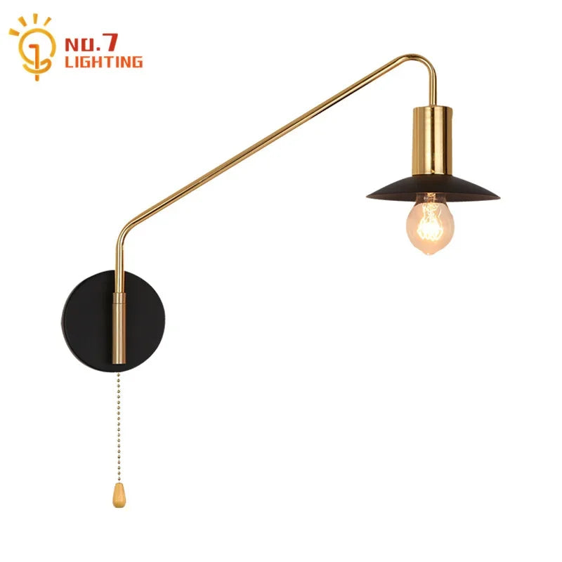 Afralia™ Black/Gold Swing Arm Wall Lamp LED E27 Bedroom Reading Cafe Luxury