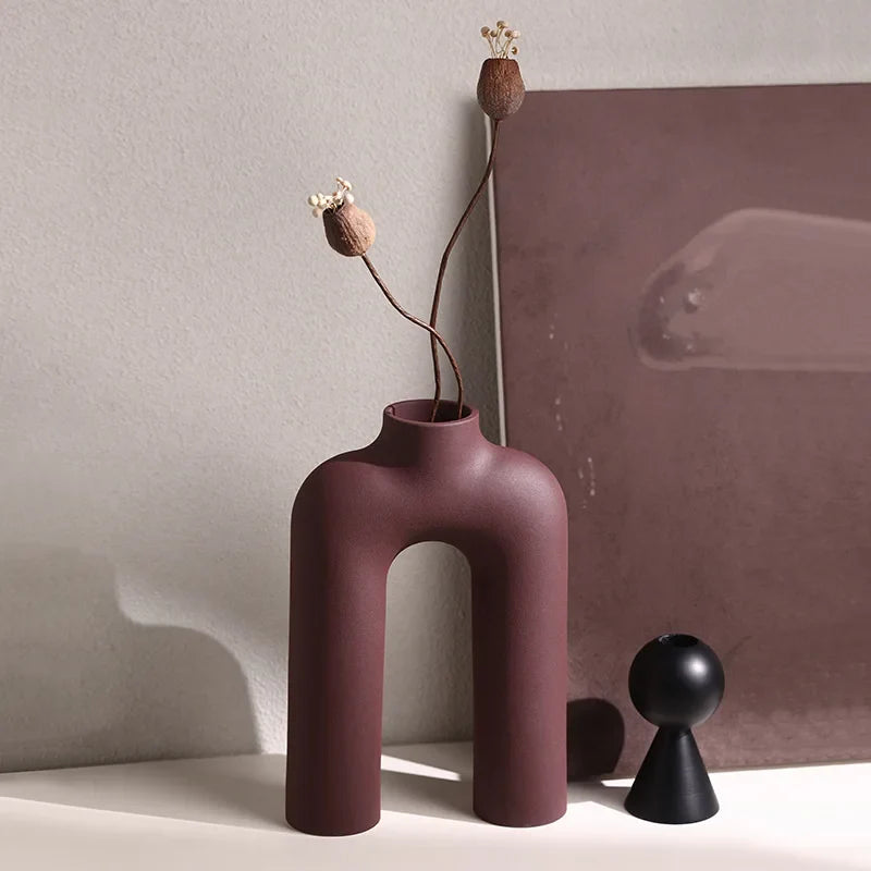 Afralia™ Geometric Ceramic Vase: Hollowed-out Letters Flower Arrangement Home Decor