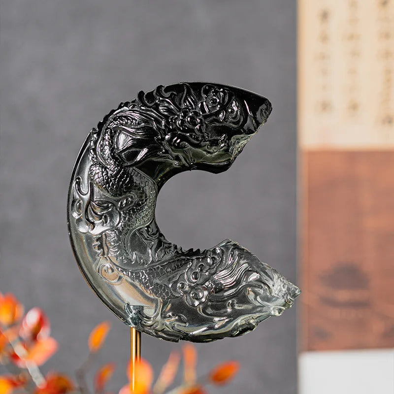 Afralia™ Crescent Moon Resin Relief Ornament Gradient Jade Pendant