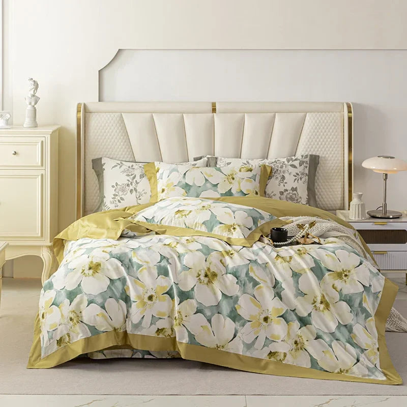 Afralia™ 100s Egyptian Cotton Bedding Set: Queen King RU Print Sheet Pillowcase Quilt Cover