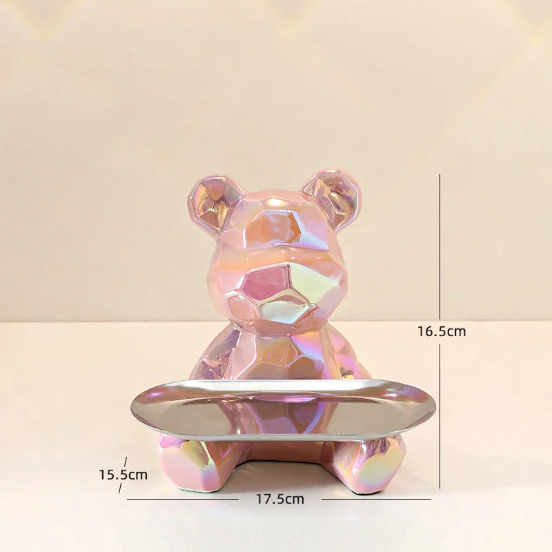 Geometric Bear Coin Bank by Afralia™: Ceramic Home Decor and Organizer