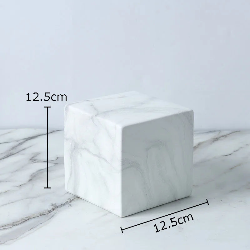 Afralia™ Cube Round Statue Decor Ceramic Ornament Sculpture Artwork for Desk & Room