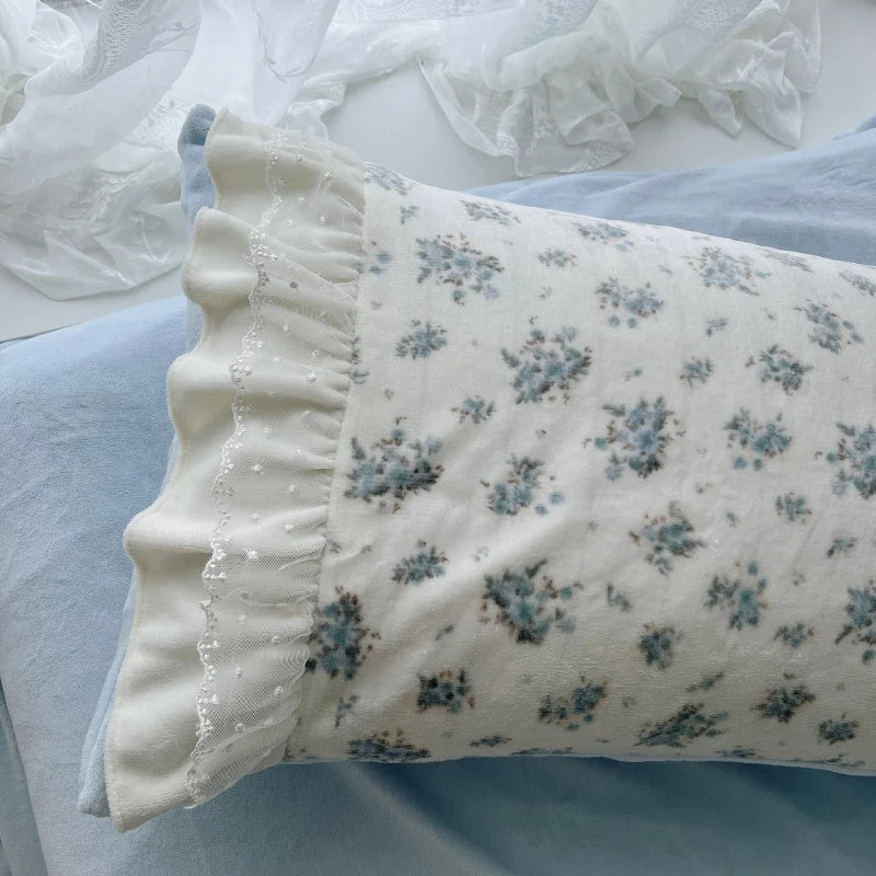 Afralia™ Vintage French Lace Ruffles Bedding Set with Winter Warm Velvet, Single Queen King Size
