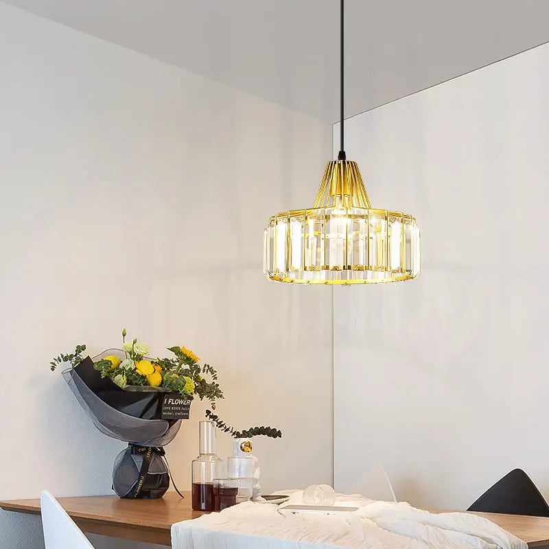 Afralia™ Crystal LED Pendant Light: Retro Gold Lampshade for Living Room, Bedroom, Dining Room