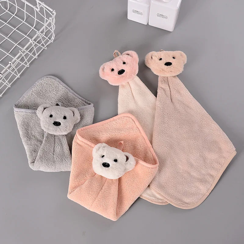 Afralia™ Cartoon Bear Coral Velvet Hand Towel - Soft Microfiber for Kitchen & Bathroom