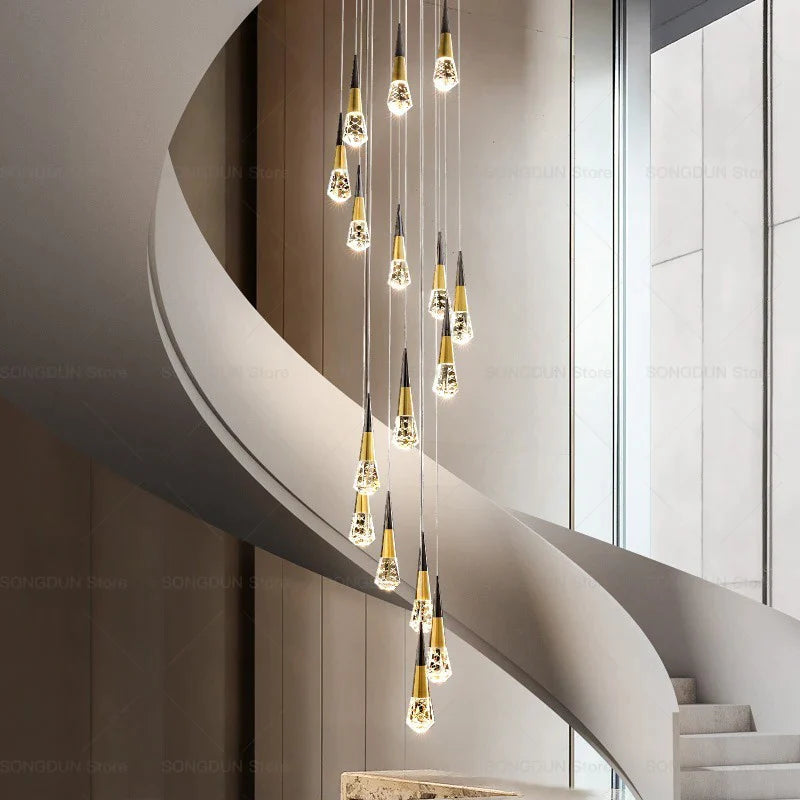 Afralia™ Crystal Spiral Staircase LED Chandelier - Modern Luxury Double Stairwell Design