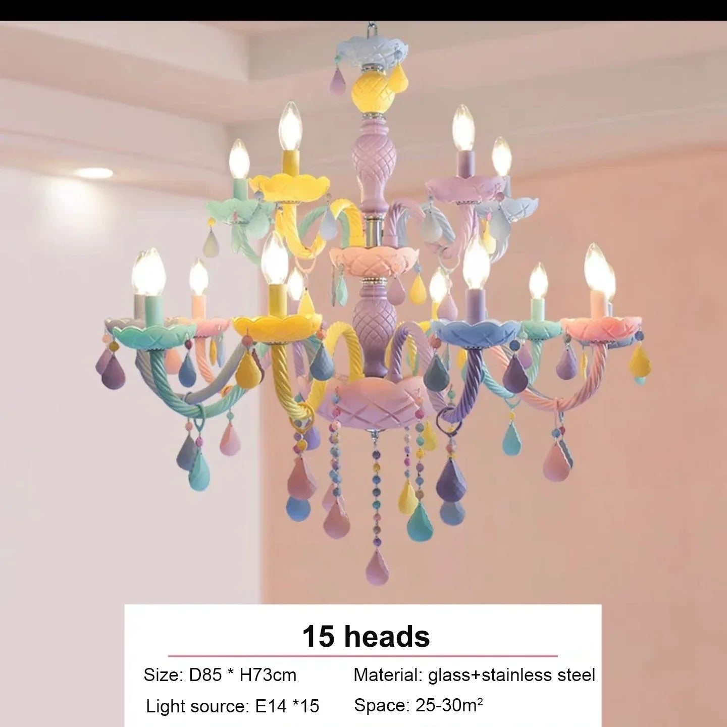 Afralia™ Rainbow Crystal Chandelier for Children's Bedroom, Princess Makaron Lamps