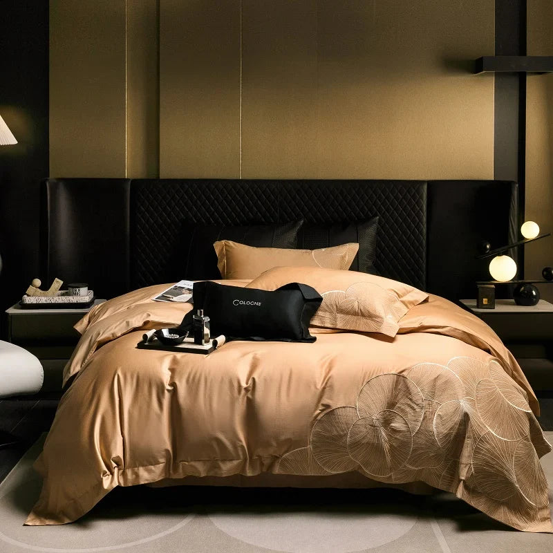 Afralia™ Embroidered Egyptian Cotton Bedding Set - Queen/King, Luxury Bed Sheet & Pillowcases