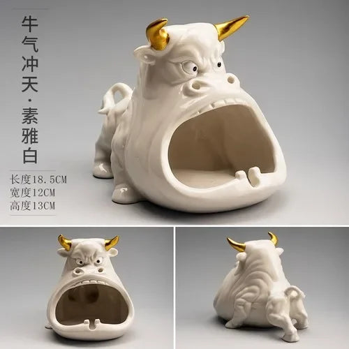Afralia™ Cartoon Cow Ceramic Ashtray Home Decoration Gift for Boyfriend