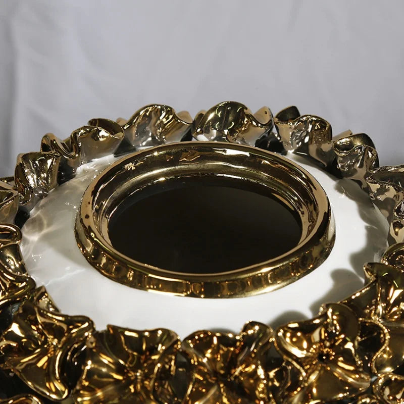 Afralia™ Golden Flower Ginger Jar Relief Flower Vase Home Decor