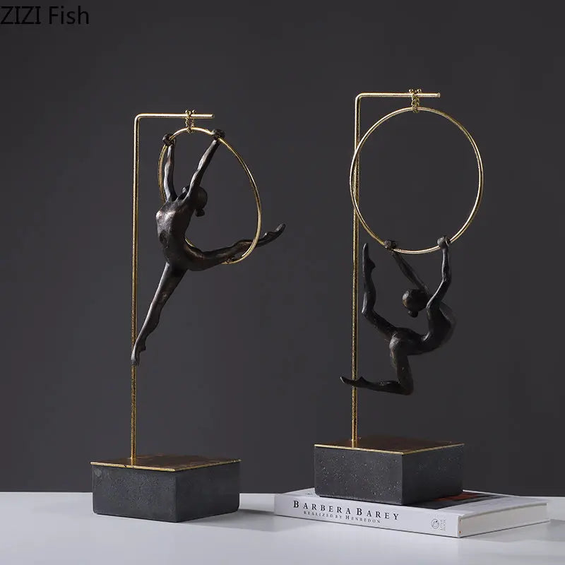 Afralia™ Gymnastic Acrobat Resin Sculpture Ornaments for Living Room Decor