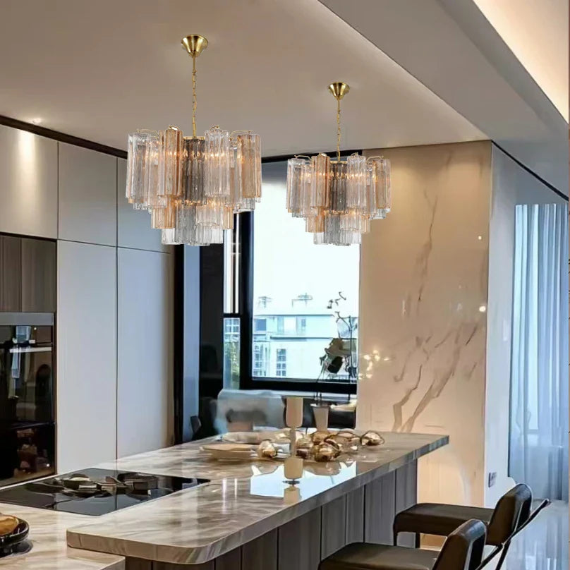 Glass Ceiling Chandelier: Smoke Gray Pendant Light by Afralia™ for Dining, Living Room, Bedroom